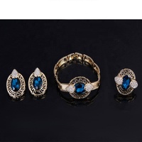 Femmes Ensembles De Bijoux De Mode De Luxe Arabie 18K Plaqué Or Indien Grand Bleu Cristal De Mariage Déclaration Africaine Ensemble De Bijoux De Mariée