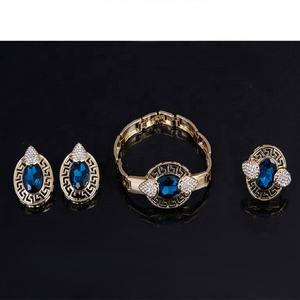 여성 패션 쥬얼리 세트 럭셔리 사우디 18K 골드 도금 인도 빅 블루 크리스탈 웨딩 아프리카 성명 신부 쥬얼리 세트 - Product Image 3