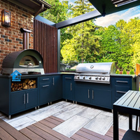 Cuisine extérieure de luxe moderne en acier inoxydable, îlot de cuisson avec barbecue, évier, robinet et crédence, chariot de cuisson, Sweet Home