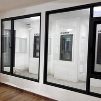 UK Pas24 Marco de aluminio negro personalizado Doble acristalamiento Ventanas resistentes a impactos Diseño moderno Puertas de cortina colgantes