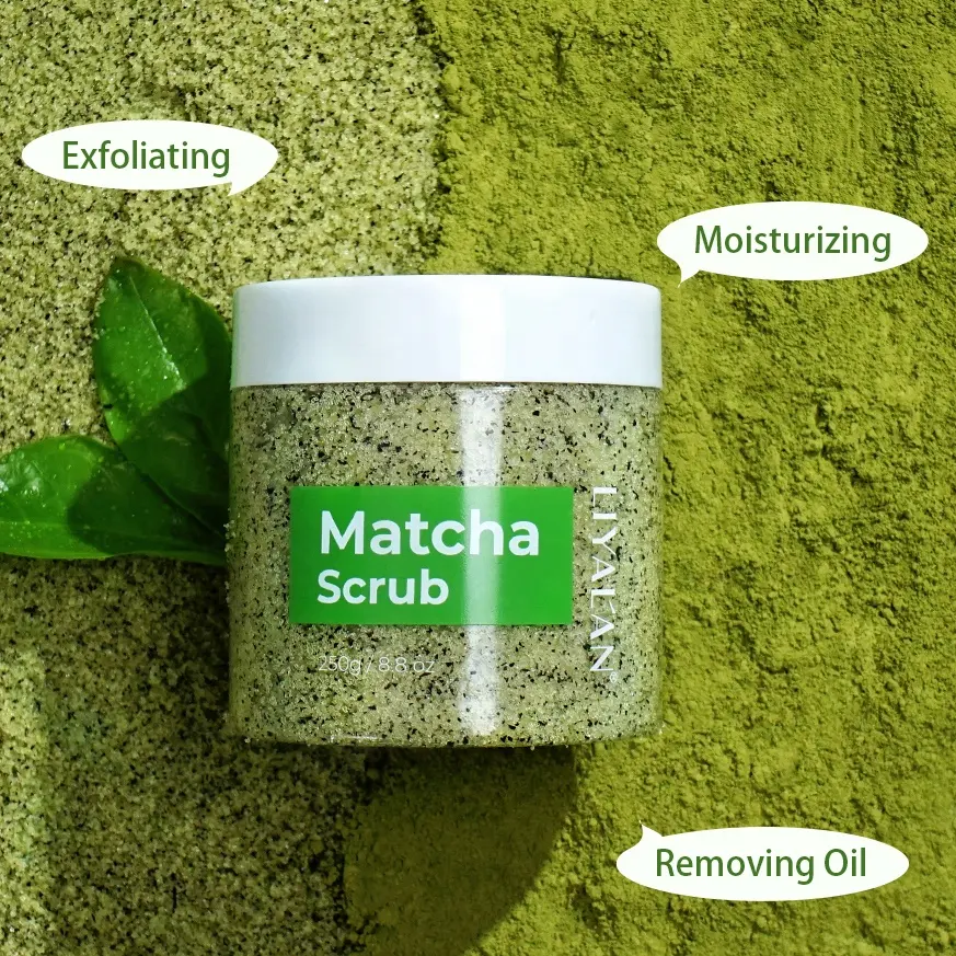 Grosir kustom pemutih mencerahkan alami organik teh hijau Matcha Body Scrub