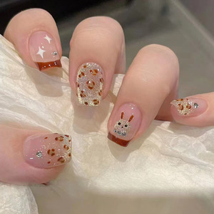 24 pièces imprimé <span class=keywords><strong>léopard</strong></span> oeil de chat français rouge ABS <span class=keywords><strong>Nail</strong></span> <span class=keywords><strong>Art</strong></span> tendance pour filles personnalisable faux ongles pour peau claire presse ongles pour doigts - Product Image 1