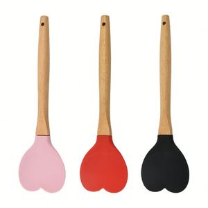Spatule en bois et silicone en forme de cœur, personnalisable avec logo, pour cuisine, sans BPA, pour beurre, gâteau, pizza, pâtisserie, pâte - Product Image 3