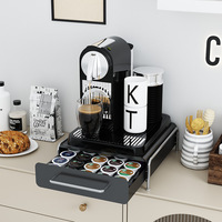 Présentoir de rangement modulable en métal pour dosettes de café, capsules, mugs, sirops, avec tiroir et boîte à sucre intégrée