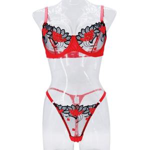 Bloemenlingerie Mesh-borduurwerk Mooi ondergoed voor dames Fijne, mooie kant Intieme 2-delige sensuele set - Product Image 5