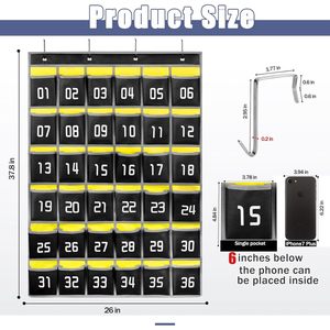 Classroom Cell <b>Phone</b> Organizer 36 Pockets Black <b>Wall</b> Door Hanging Storage Pocket Chart For Neatening And Organization - Product Image 2