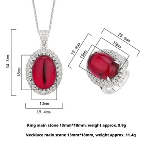 Wholesale Eco-friendly Copper Oval Cut 13*18mm Blood Red Cubic Zirconia Smooth Necklace and Ring Set Vintage Jewelry Set - Product Image 2