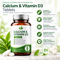 Comprimés de Carbonate de Calcium + Vitamine D3 |   Complément de calcium |   Marque privée OEM ODM |   60 comprimés