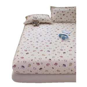 Cute Printed Cotton Fitted Sheet 1.8m Bed Breathable Non Slip Mattress Protector Cartoon Pattern Four Seasons Use - Product Image 5