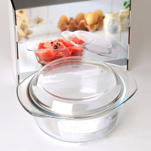 <span class=keywords><strong>Olla</strong></span> redonda de vidrio transparente resistente al calor, cuenco de doble oreja, horno grande, sopa de <span class=keywords><strong>microondas</strong></span>, cazuela de vidrio con tapa - Product Image 2