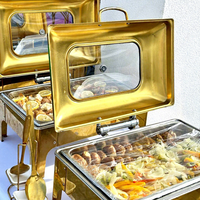 Goldenes 201 Edelstahl Chafing Dish Buffet-Set 9 Qt Umweltfreundlich mit Vollgrößen-Pfannen Servierplatten Wärmeplatte für Hochzeiten