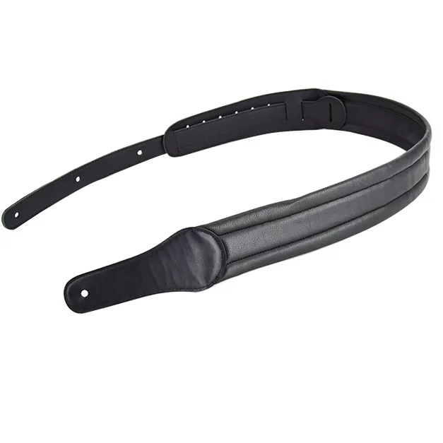 High end OEM black leather guitar strap wholesale made in china