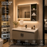 Meuble-lavabo mural pour projet hôtelier avec miroir rétroéclairé LED, étagère latérale ouverte et porte-serviettes – Fournisseur pour commandes en gros usine
