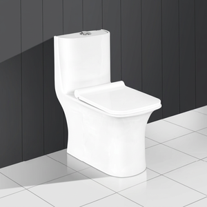 WC monobloc en céramique vitreuse avec siphon en P et en S, blanc émaillé, 685 x 710 mm, avec système de chasse d'eau à siphon, bidet avec accessoires - Product Image 1