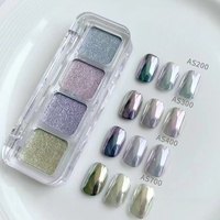 Ensemble de 4 poudres magiques effet miroir, couleur unie, pigment Aurora Moonlight, pour la décoration d'ongles DIY