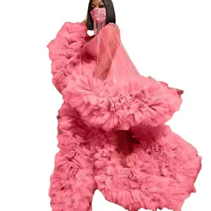 Vestido de maternidad de manga larga para sesión de fotos de mujer, maxivestido de maternidad de lujo en 3d, rosa, Primavera