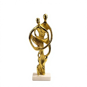 Abstract Gold Plated Couple Sculpture Contemporary Art <b>Figure</b> Handmade Tabletop Decor for Living Room Anniversary Gift - Product Image 1