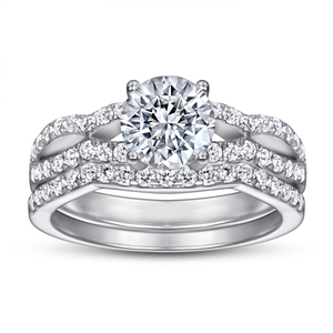 Ensemble d'alliances en argent sterling S925 Plaqué or rose et rhodium Bague <span class=keywords><strong>trio</strong></span> de mariée et bagues de fiançailles en diamant zircon - Product Image 1