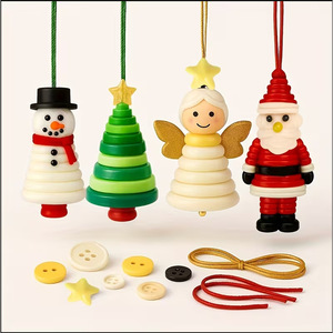 DIY Button Ornament Kits Plastic Christmas Hanging Decor Santa Claus Angel Snowman Craft Set For Holiday Tree Decoration - Product Image 1