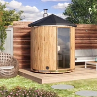 Sauna extérieur octogonal de luxe en bois pour jardin, avec porte en verre, design moderne, écologique, poêle à bois en cèdre rouge, pour patio