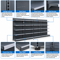 Étagère de présentation murale en métal robuste pour supermarché, gondole simple face noire, réglable pour magasin de détail et épicerie