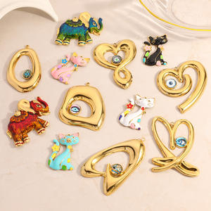 Colgante de Gato y Elefante de Dibujos Animados, Acero Inoxidable, Chapado en Oro de 18k, Incrustaciones de Ojo Turco, Accesorios de Joyería DIY, Regalo Unisex - Product Image 1