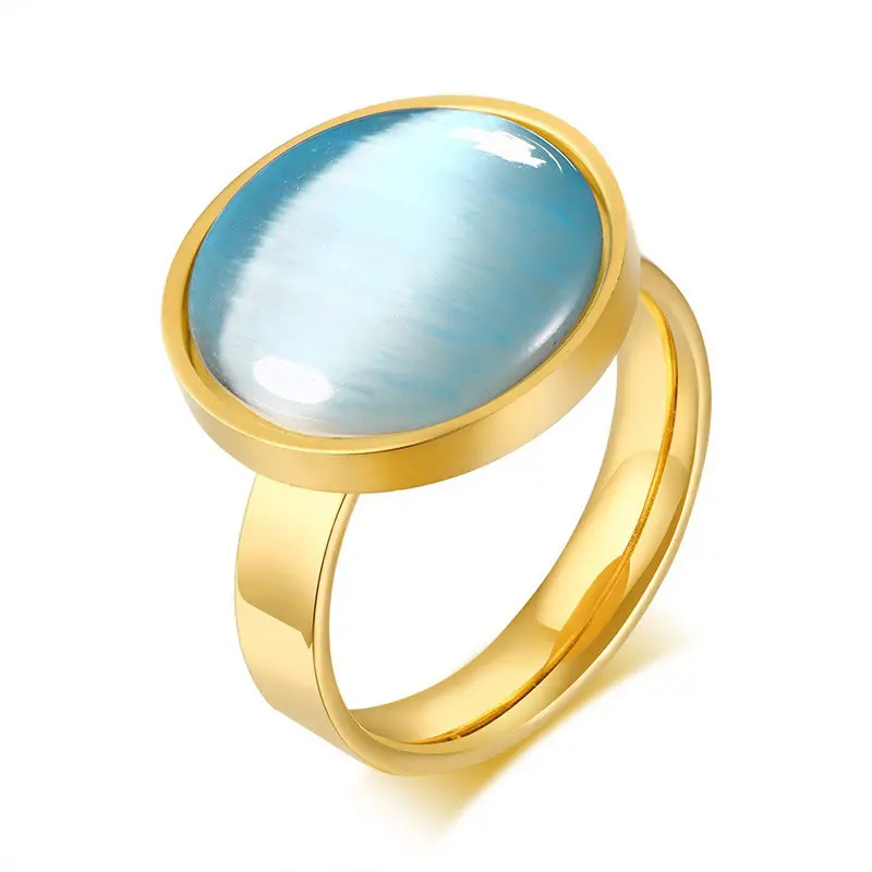 Nieuwe collectie factory whoelsae grensoverschrijdende hot selling drie Kleuren beschikbaar Roestvrij Staal blauw goud opaal ring fashion ring