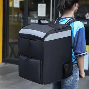 Benutzer definiertes Logo Wasserdichter großer schwarzer wärme isolierter Kühler Pizza Food Delivery Bag für Rider Delivery Backpack