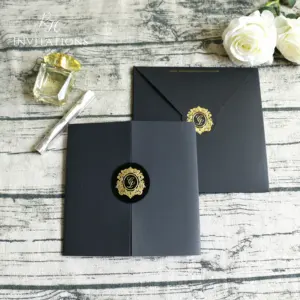 Elegant Luxurious black gold theme wedding Invitations Gold Acrylic Custom Text Wedding Cards custom thank you card