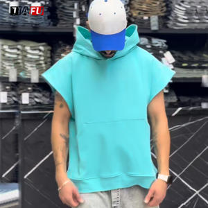 Custom Logo Streetwear Solid Custom High Quality Sports Knitted Hooded Sleeveless Jogger T-<strong>shirt</strong> Fleece Hoodies <strong>Men</strong> Tracksuits - Product Image 2