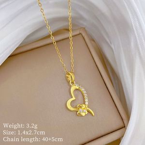 Collar de Acero Inoxidable con Micro Pavé de Circonitas, Colgante de Corazón Indio de Moda, Chapado en Oro, para Mujer - Product Image 3