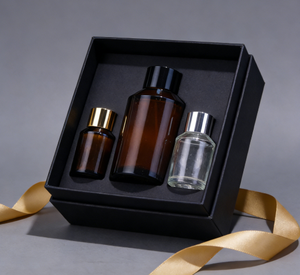 Customizable Multi-Size Slope Shoulder Threaded Amber Glass Diffuser <strong>Bottle</strong> with Cork, Reeds, Caps &amp; Gift Box for Aromatherapy - Product Image 5