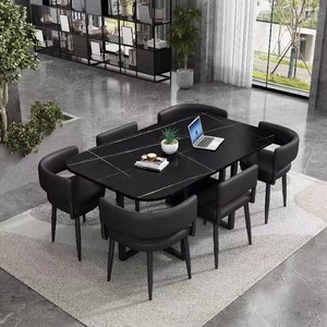 Mesa de Comedor para Cafetería, 6 Plazas, Estructura Metálica, Piedra Sinterizada, Cuadrada, Moderna, Minimalista, Ecológica, <span class=keywords><strong>Muebles</strong></span> para el Hogar - Product Image 1
