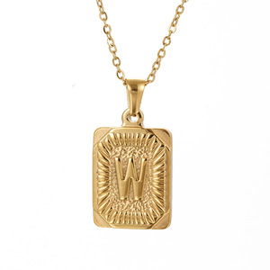 Collar con Colgante de Letra Cuadrada de Acero Inoxidable Chapado en Oro de 18K para Hombre, Collar con Letra Inglesa Mayúscula de Acero Inoxidable - Product Image 2