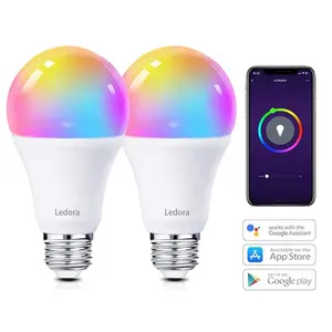 Amazon Alexa E27 Smart Lamp Wifi Led Kleur Veranderende Bollen Rgb Multi Color Wifi Smart Lamp 2-Pack