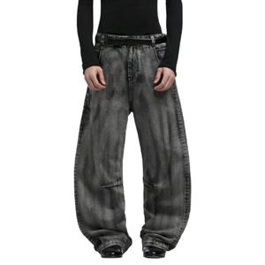 Jeans pour hommes personnalisés en usine, style streetwear hip-hop décontracté, coupe baggy, délavé à la pierre, coupe scimitar ample - Product Image 1