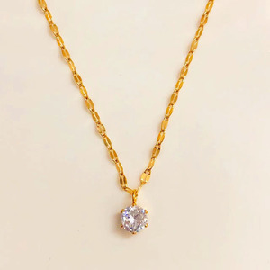 Collana con Ciondolo Minimalista <span class=keywords><strong>in</strong></span> Acciaio Inossidabile 316L Placcato <span class=keywords><strong>Oro</strong></span> 18K Antiossidante con Zirconia Cubica Solitaria per Donna - Product Image 6