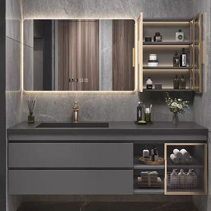 Mueble de Baño de Pared Gris Oscuro de Lujo Personalizado con Lavabo Integrado de <span class=keywords><strong>Piedra</strong></span>, Resistente al Agua y a los Arañazos, para Hotel o Villa - Product Image 2