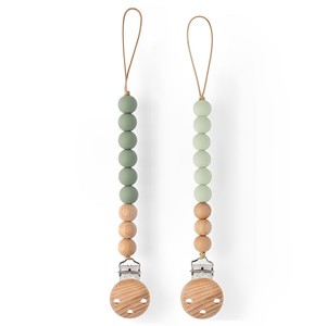 Clip para chupete de dentición <span class=keywords><strong>con</strong></span> <span class=keywords><strong>nombre</strong></span> personalizado, cuentas de silicona ligeras y personalizadas, pinzas para chupete de bebé de madera - Product Image 1