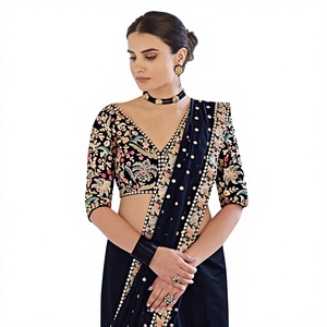 Indian Premium Georgette Embroidery Butti Work Traditional Saree Elegant Festival Wear Bridal Wedding Outfit Casual Women Quick - Product Image 1