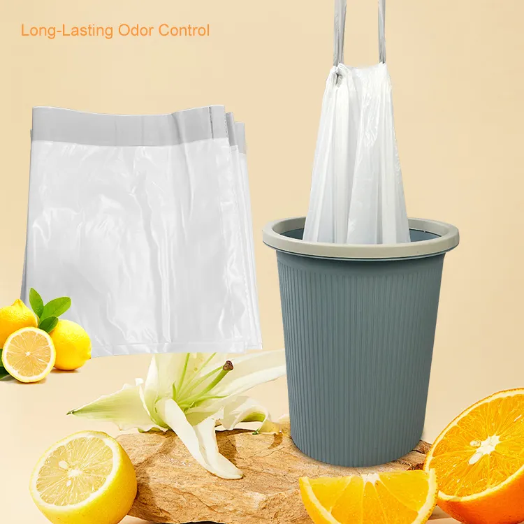 Sıcak satış toptan özel parçalanabilir çevre koruma tek kullanımlık plastik İpli Aroma çöp torbası