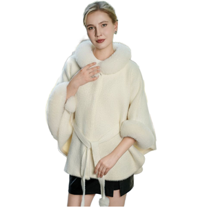 Nuovo elegante autunno inverno cappotto di pelliccia di coniglio per ragazze lungo elegante e caldo scialle in finta pelliccia Poncho cappuccio lavorato a maglia colletto cintura - Product Image 6
