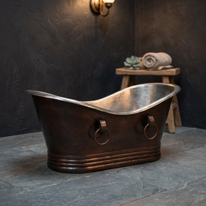 Baignoire ovale autoportante en métal de style antique, avec poignées annulaires, design durable pour adultes - I H C - Product Image 1