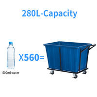 Chariot de blanchisserie en plastique LLDPE et acier de 280 L, résistant aux produits chimiques, durable, de haute qualité, avec roues, bleu, vente en gros