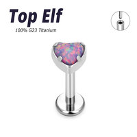 Joyería Push Pin G23 de Titanio, Piercing de Labio, Nariz y Oreja, con Forma de Corazón y Ópalo, Sin Rosca, para Mujer