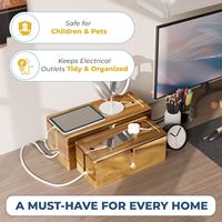 Lot de 2 boîtiers de câbles en bois d'acacia-Gestionnaire caché à 3 emplacements adapté à la carte d'alimentation TV/PC/routeur/bureau