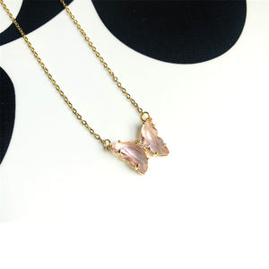 Collares de mariposa de acero inoxidable para mujer con piedras de cristal azul 11 colores Cadenas chapadas en rodio Forma de labio para aniversarios - Product Image 4