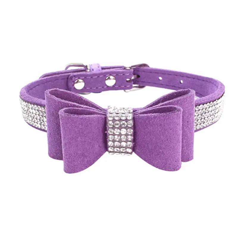 Beliebte Mode Haustier Accessoires Luxus Breit bogen Diamant schwarz Super faser Leder Hunde halsband für große, mittlere und kleine Hunde