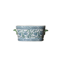 Jiangdu Jingdezhen Ceramic Art Deco Ensemble de deux pièces en porcelaine bleue et blanche, pot de fleurs ovale et vase de table pour orchidées et aménagement paysager
