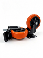 Roue en caoutchouc polyuréthane personnalisable de 4 pouces, pivotante/avec frein, double roulement, résistante à l'usure, pour chariot industriel, avec protections filetées